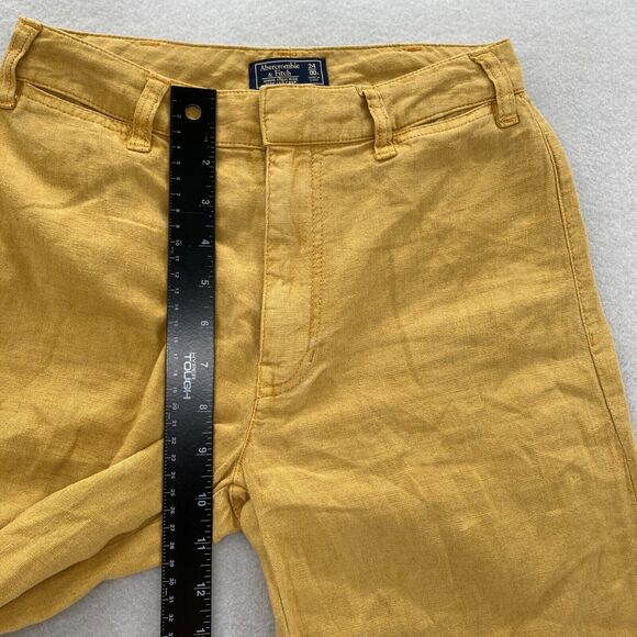 Abercrombie & Fitch Annie Wide Leg Crop Pants Women's 24/00 Yellow Linen Blend - Picture 7 of 11